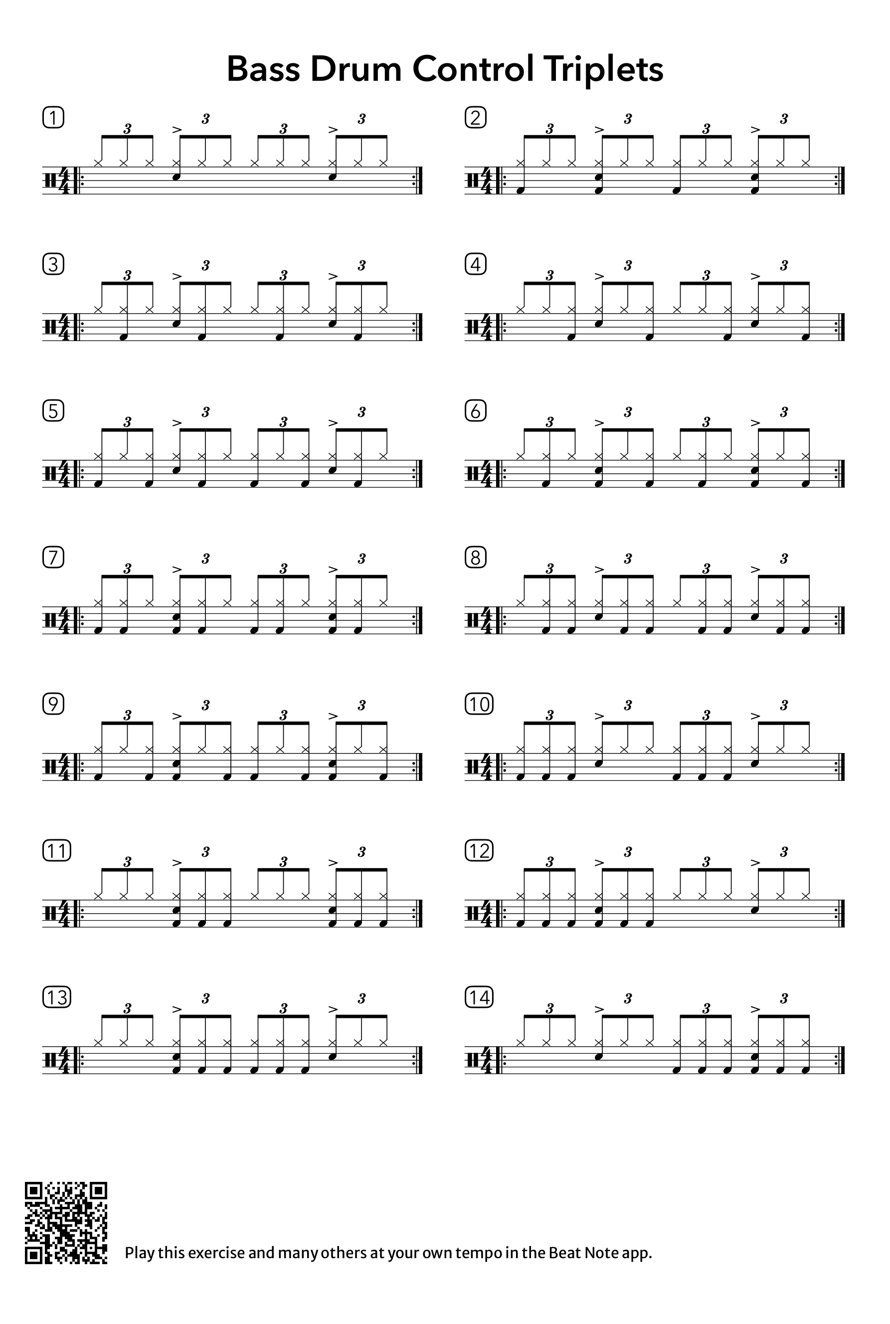 Bass Drum Control Triplets - Drum Notation