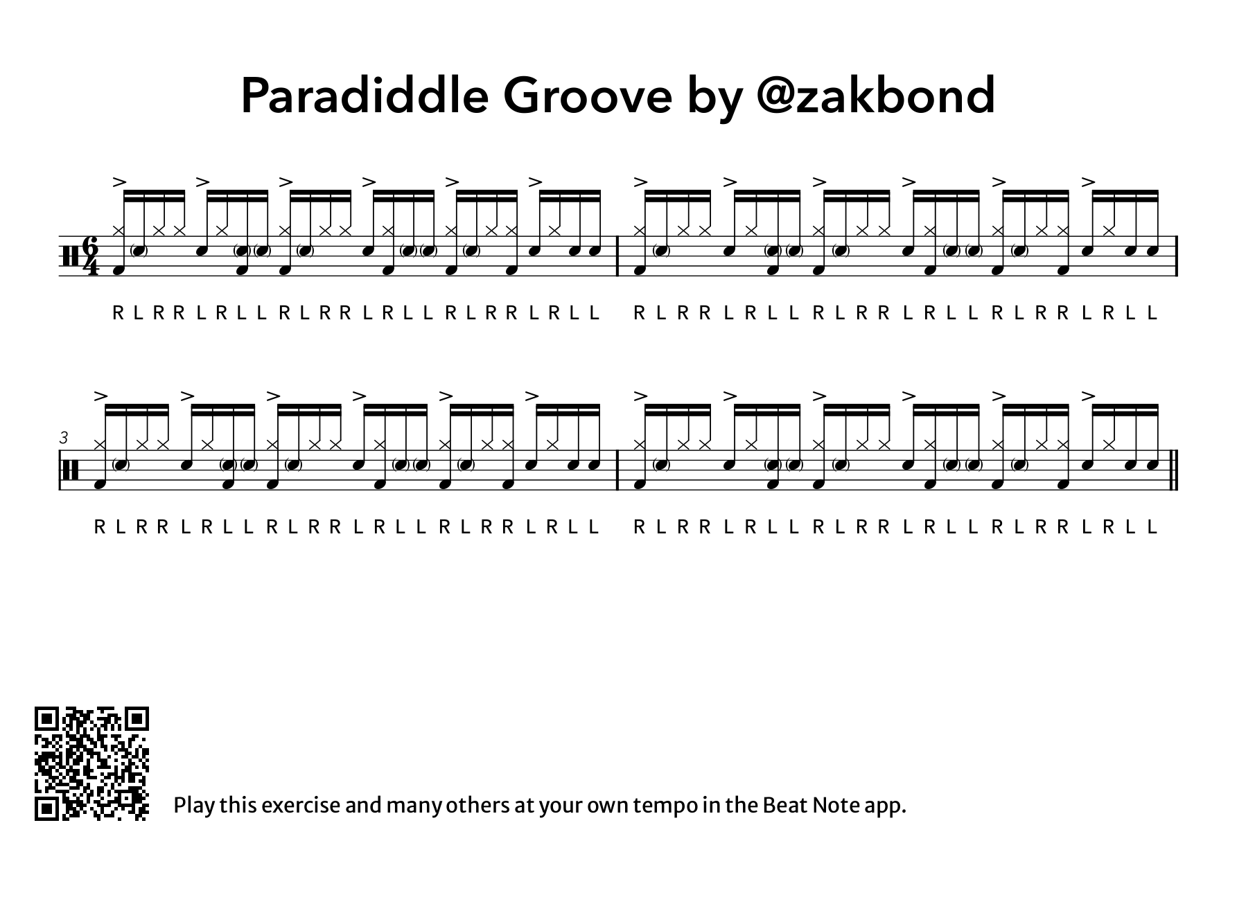 Paradiddle Groove By @zakbond - Drum Notation