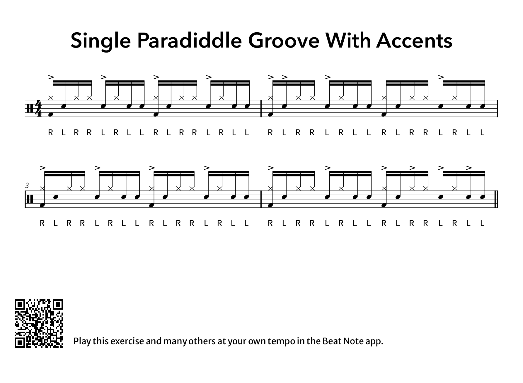 Single Paradiddle Groove With Accents - Drum Notation