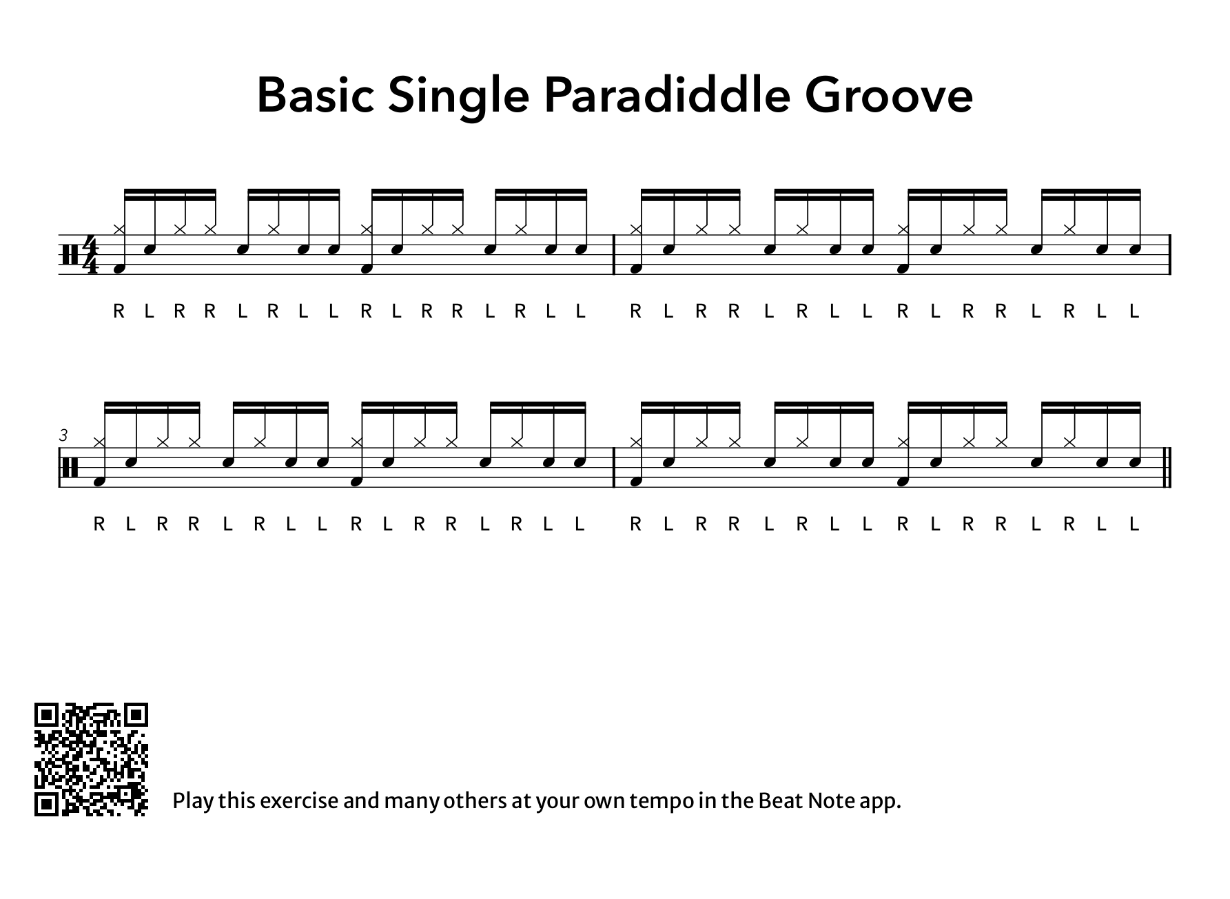 Basic Single Paradiddle Groove - Drum Notation