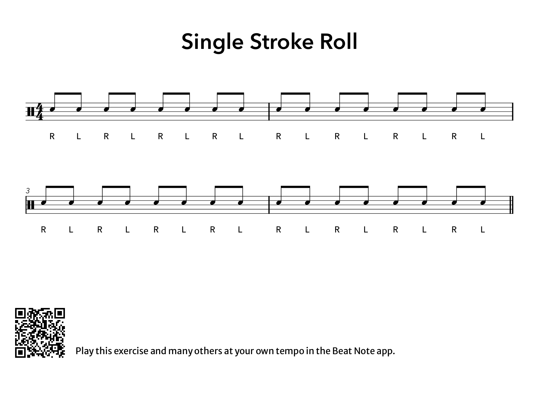 Single Stroke Roll - Drum Notation